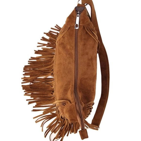 Western Vegan Suede Zipper Fringe Hobo shoulder Bag - Picture 6 of 10